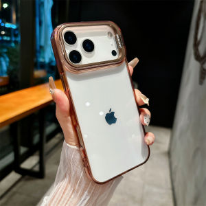 เคสโทรศัพท์แบบแข็งใสสำหรับ iPhone 17 Air 16 15 Plus 14 13 12 Pro Max พร้อมที่ยึดโลหะ ป้องกันการกระแทก