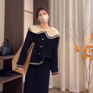 Naval Collar Knitted Open Cardigan Sweater Womens Autumn Winter New Style Slimming Top Fashion Commute Blend Fabric