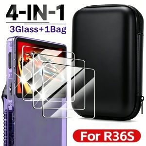 4 IN 1 Case+Screen Protector For R36S Game Console Tempered Glass Film Travel Carrying Storage Bag For Anbernic R36S Accessories
