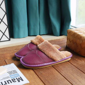 Haining Leather Slippers Home Indoor Women Thick Bottom Waterproof Non-Slip Warm For Home Cowhide Noodles Cotton Slippers Winter Men