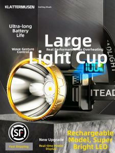 SMILING SHARK | Super Long Battery 100 Hours Strong Light Rechargeable Headlamp Mining