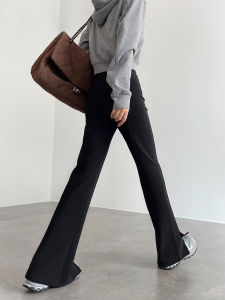 สูง เอว ขาตรง สีดำ บาน กางเกง ผู้หญิง ฤดูใบไม้ผลิ ฤดูใบไม้ร่วง 2024 รูปแบบใหม่ ลำลอง พรางหุ่น กางเกงขายาว มีรอยกรีด