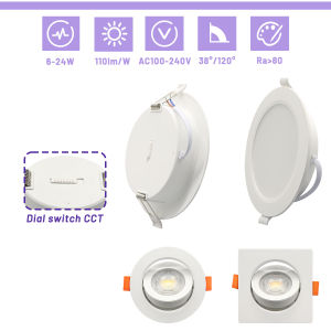 6pcs Square Dial Swich 3 CCT Recessed Ceiling Light  AC110V 220V 3000K 4000K 6500K LED Spot Downlight for Foyer Home