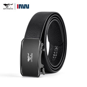 SEPTWOLVES Cowhide Genuine Leather Belt For Men Original Automatic Inner Buckle MenS Waist Belts For Formal Business Office Meeting