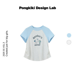 Snooki Pongkiki Snoopy Print Loose Womens T-shirt Summer Ice Sensation Color Block Cotton Blend Short Sleeve round Neck