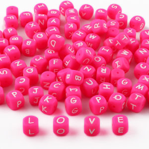 20pcs/Lot Square Hot Pink 12mm Silicone Letter Beads For Jewelry Making DIY Bracelet Necklace Earrings Etc Handmade Accessories
