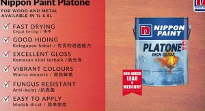 5 Liter Nippon Paint Platone High Gloss Finish Paint for Wood & Metal