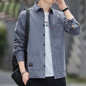 Mens Workwear Shirt Casual Outdoor Dirt Resistant Sun Protection Long Sleeve Polyester Fiber Construction Site Wear
