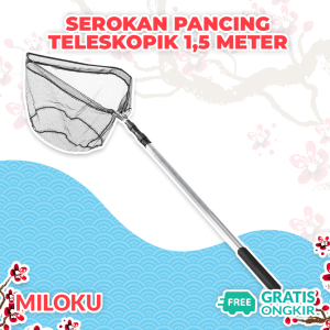 Miloku Serokan Seseran Lamit 15 m: Jaring Pancing Ikan Udang Kepiting Lipat Segitiga Gagang Telescopic Fishing Net Pole Aluminium