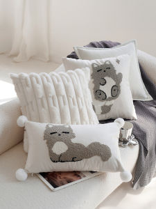 Cartoon Cat Motif Childrens Cushion Cover Nordic Minimalist Style for Living Room Sofa Bed Headboard Luxury Homestay
