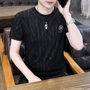 Summer Thin Sport Casual Set Short Pants Sleepwear Men Solid Color Flower Pressing Ice Silk Short Sleeve T-Shirt One Piece
