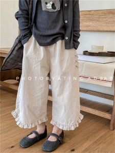 Spring Summer Cotton Casual Pants for Girls Baby Loose Wide Leg Trousers Korean Style Nine Points Skirt Edge Children Clothes
