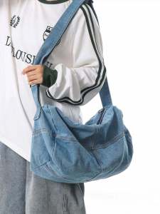 กระเป๋าสะพายข้างผ้าเดนิมแบบย้อนยุคสำหรับใส่เล่นกีฬาในชีวิตประจำวันสำหรับเยาวชนชายและหญิง