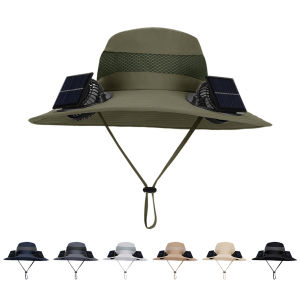 Solar Fan Hat with Solar/Charging Fan Large Edge Cooling Hat Waterproof Outdoor Drawstring Fishing Hat for Beach Garden
