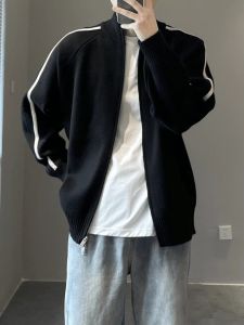 Loose Fit Knitted Cardigan Mens Casual Style Autumn New Zipper Stand Collar Sweater Versatile Comfortable Long Sleeve Top