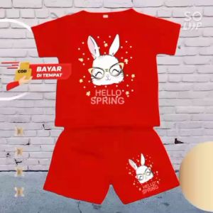 Stelan anak baju celana usia 1-8 tahun lengan pendek hello spring