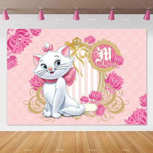 Potdemiel | Cartoon Marie Cat Backdrop Kids Birthday Decorations Party Supplies Baby Shower Banner Photography Background Girls Favor Gifts
