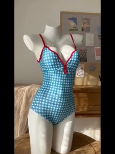 ชุดว่ายน้ำ รุ่นใหม่ วันพีซ บิกินี่ ลาย blue ผูกเชือก เนื้อผ้าใส่สบาย#0277