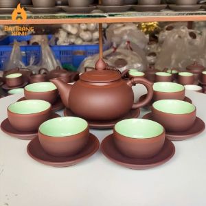 Ấm Chén Tử Sa Bát Tràng Chóp Chỉ Men Ngọc (có video hình ảnh thật) - Bộ ấm chén trà Bát Tràng cao cấp