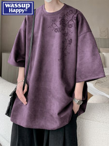 Wassup Happy Mens Summer Thin Short Sleeve T-Shirt Casual Suede Leisure Half Sleeve Cat Print Fashionable Youth Polyester Blend