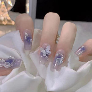 VEDO 💕COD 3D DIY Dengan Hiasan Berlian Imitasi Aurora Halo Pencelupan Press-on Nail Nail Art Patches Gaya Peri Nail Art Patches Kupu-kupu Camellia