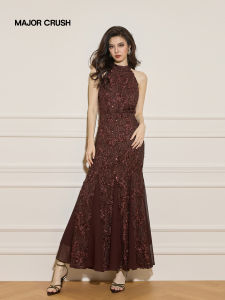 Dusk Floral Heavy Lace Halter Fish Tail Cheongsam Gown