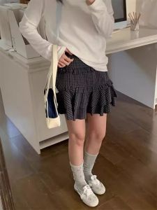 Váy Ngắn Chữ a Cạp Cao Kẻ Caro Phong Cách Retro Cho Nữ Váy Ngắn Mùa Hè Váy Ngắn Màu Trơn Váy Ngắn Chữ a Đa Năng