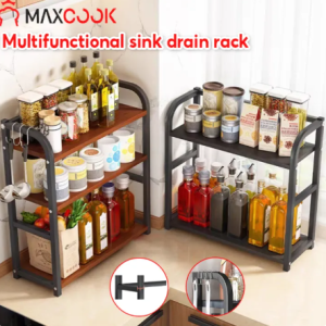 Maxcook Kitchen Spice Rack Multi-tiered Spice Storage Rack Oil Salt Sauce Condiments Organizer Kitchen Seasoning Storage Rack