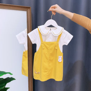 Fashionable Pure Cotton Baby Girl Outfit with Overalls And Top Summer Short Sleeve Clothing Set for Kids Ages 6-48 Months