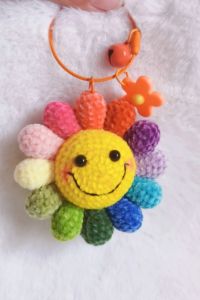 Handcrafted Rainbow Sunflower Keychain Cute Smiling Face Pendant Doll Creative Gift for Women Mass Appeal Handwoven Finished Product