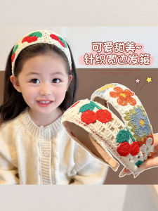 Girls Knitted Flower Hairband Child Knit Wool Hair Accessory Hairpin for Tidying up Bangs And Loose Hair Wide Edge Headband