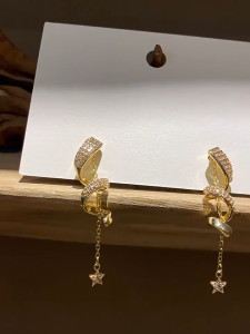 good 999 Fashionable spiral zircon tassel star long elegant earrings ES64827