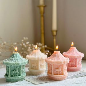 3D Carousel Candle Silicone Mold DIY Merry-Go-Round Aroma Plaster Candle Resin Ornament Molds Creative Candle Making Home Decor
