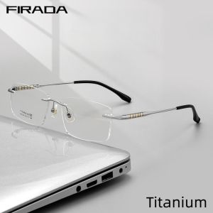 FIRADA Fashion Business Eyeglasses Women's Luxury Retro Square Titanium Rimless Eyewear Prescription Glasses Frame Men S97356W