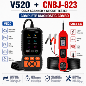 2 Chiếc V520 Máy Quét Obdii + CNBJ-823 Bộ Kiểm Tra Mạch Điện Đa Năng Xe Ô Tô Công Cụ Chẩn Đoán Động Cơ Đọc Mã Điện Áp Kiểm Tra Điện Áp Cho Sửa Chữa Ô Tô