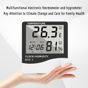 HTC1 HTC2 Digital Thermometer Hygrometer LCD Indoor Weather Station Clock Temperature Humidity Monitor with Sensor