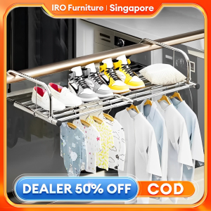 IRO Retractable Clothes Drying Rack Stainless Steel Clothes Hanger Foldable Folding Towel Laundry Hanger Hanging over Door Balcony Window Fence