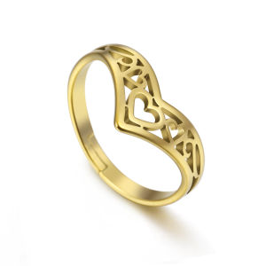Cazador Aesthetic Hollow Hearts Rings for Women Girls Adjustable Gold Color Stainless Steel Finger Ring Jewelry Wedding Gifts