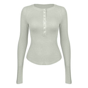 Winter Yoga Clothes Womens Slimming Sport Top Casual Button Running Training Fitness Long Sleeve T-shirt Soft Comfortable Quick Dry Super Elastic Skin-friendly Breathable