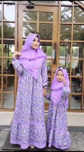 Gamis Couple Sumayyah Ibu Dan Anak Perempuan Set Hijab Syari Bahan Shakila Mix Ceruty Babydoll