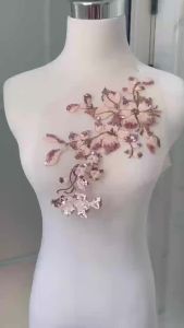 28*16CM 3d Flower Sequin Embroidery Fabric Lace Applique Sew on PatchesBodice Beaded Appliques Sewing Supplies For Dress