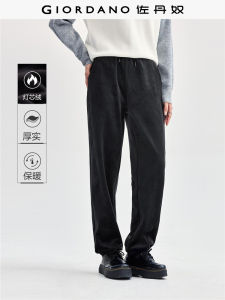 Giordano Womens Fleece Lined Corduroy Joggers Street Style Sporty Casual Long Knitted Pants Elastic Waist Cuffed Leggings