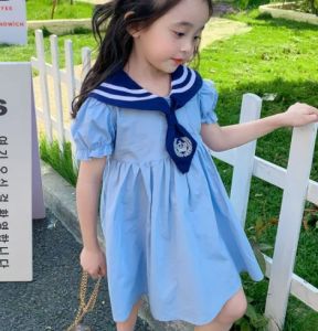 KYII Kids Girls Summer V-Neck Dress Casual Loose Dress kyii0074