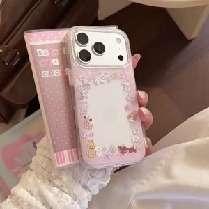 Korean Glitter Cartoon Puppy Flowers Pattern Phone Case for iPhone 17 16 15 14 13 Pro Max Clear Shockproof Protective Soft Cover