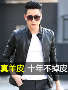 Haier Ning Mens Leather Jacket Fleece Lined Korean Style Youth Motorcycle Fashionable Genuine Soft Sheepskin Jacket Trendy Outerwear