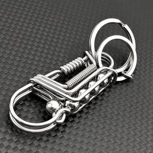 Stainless Steel Handicraft Key Buckle Engraved Matte Bead Trinket Car Keyring Mechanical Style Men Keychain Festival Small Gift