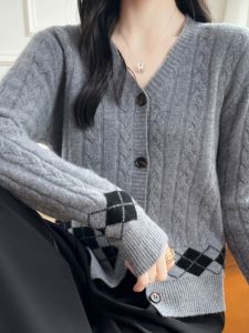 Pure Wool Knitted Cardigan Womens V-neck Top Korean Style Autumn Winter New Arrival Chic Commute Loose Fit Long Sleeve