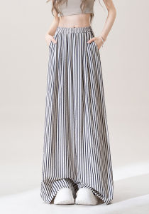 Striped Retro Wide Leg Trousers Loose and Slimming High Waist Drapey