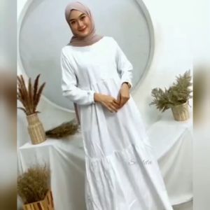 GAMIS POLOS PLAIN DRESS GAMIS POLOS WARNA PUTIH TWILL RAYON CANDI MEKAR