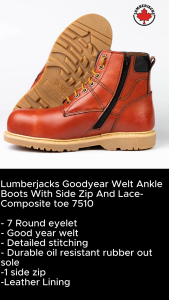 Lumberjacks Goodyear Welt Ankle Boots With Side Zip And Lace-Composite toe 7510